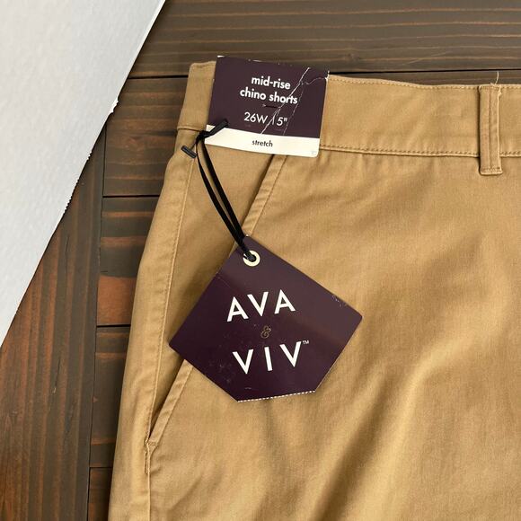 Ava & Viv High Rise Chino Shorts Khaki Tan 5" Inseam NWT Plus Size 26W - Picture 6 of 13